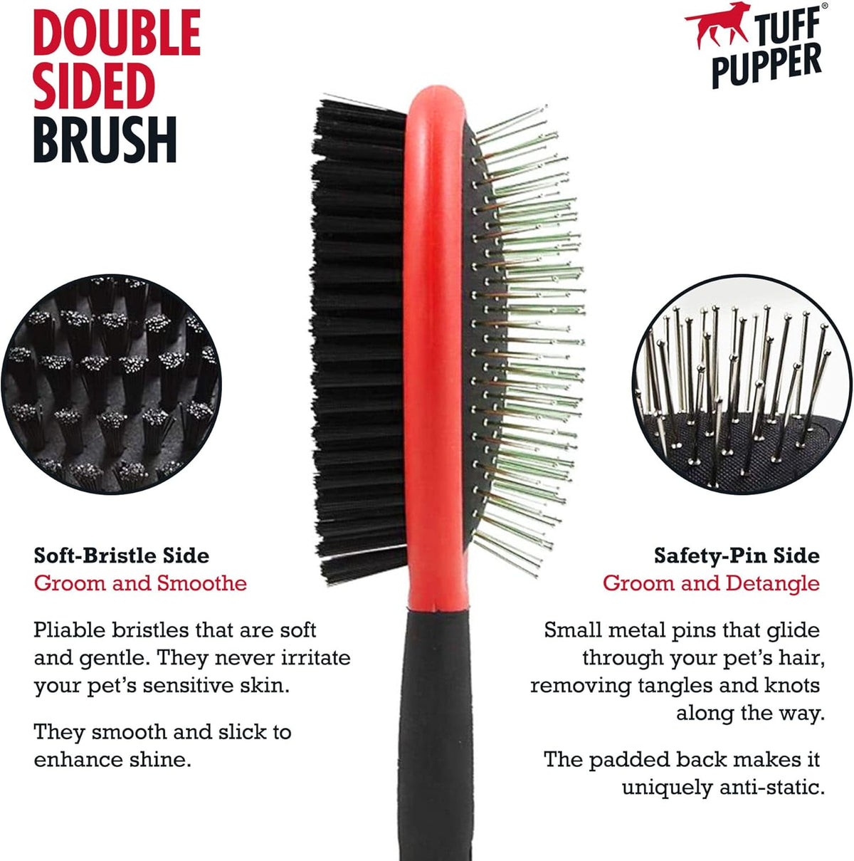 Tuff Pupper Double Sided Dog Brush, Detangling Tool for Dogs and Cats, Pin & Bristle Pet Brush, for