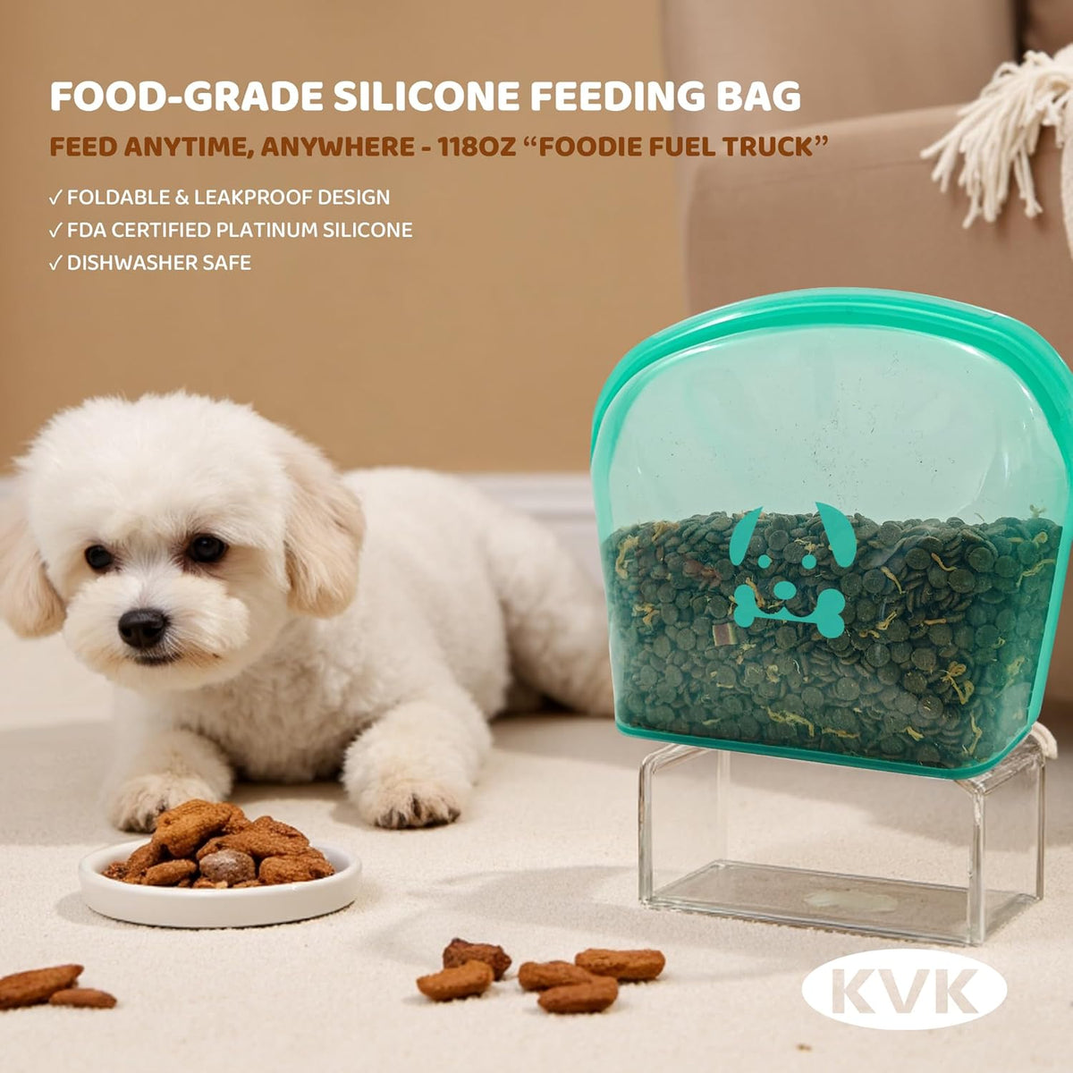 KVK Extra Extra Large Silicone Dog Food Mat 39.4×43.3in and 128oz Silicone Bag Set, Super Size