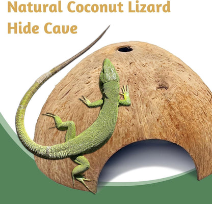 PINVNBY 2 PCS Natural Coconut Reptile Hideouts Lizard Coco Hut Hermit Crab Hut Aquarium Fish Hide