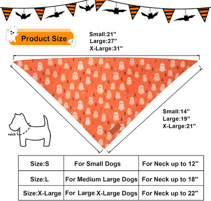 PTDECOR Halloween Dog Bandana, Ghost Pumpkin Design Reversible Holiday Dog Scarf, Triangle