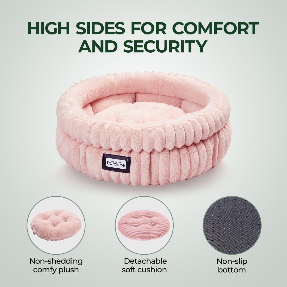 BALANCE Cat Bed Kitten Bed, Washable Round Cat Beds for Indoor Cats,Super Soft Plush Faux Fur Pet