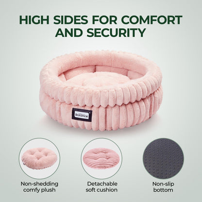 BALANCE Cat Bed Kitten Bed, Washable Round Cat Beds for Indoor Cats,Super Soft Plush Faux Fur Pet
