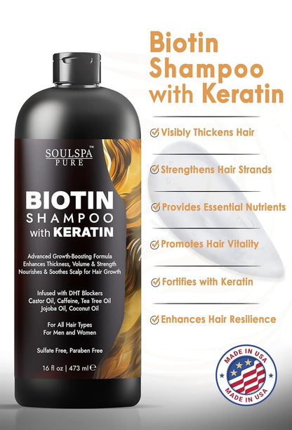 Biotin Shampoo with Keratin - Advanced Anti-Thinning, Hair Growth & Repair Formula - Soothes Scalp
