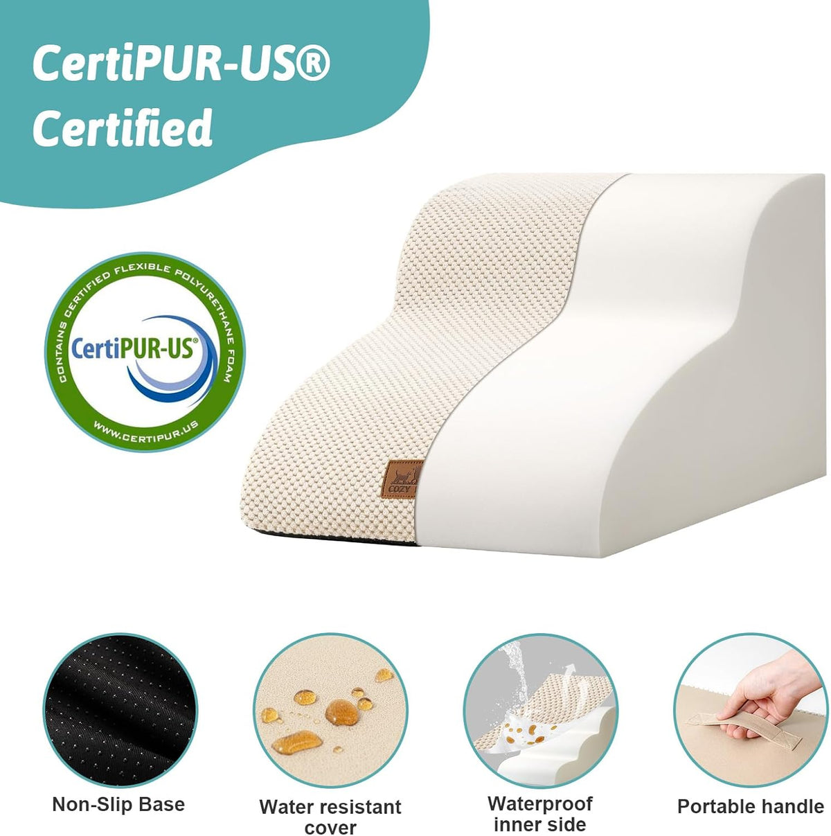 Dog Stairs for Small Dogs 11.8" H, Pet Step with Leakproof Cover, High Density Foam Cat Ramp for