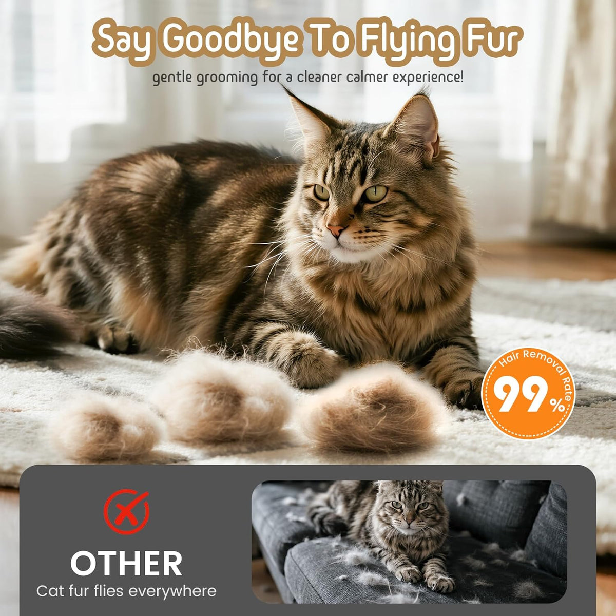 Self Cleaning Slicker Brush, 2-in-1 Cat Brush for Shedding, Skin Friendly Grooming Tool for Long &