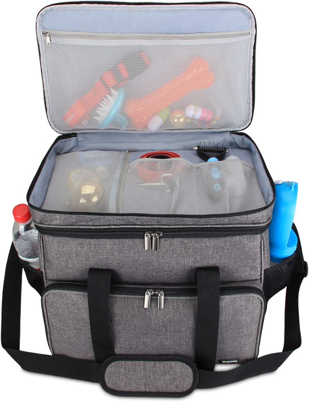 Teamoy Double Layer Dog Travel Bag, Dog Bag for Supplies with 2 Silicone Collapsible Bowls, 2 Food