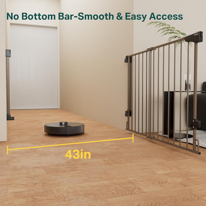 Cumbor 29.2-43" No Bottom Bar Baby Gate for Stairs, 2-in-1 Hardware Mounted Dog Gate Indoor, Pet