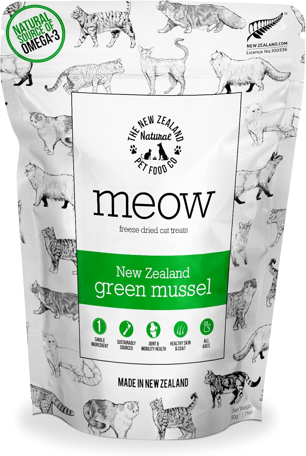 Meow Freeze Dried Cat Treats - New Zealand Green Mussel, High Protein, Healthy Cat Snacks and