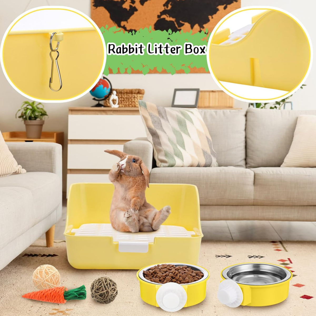 15 Pcs Rabbit Starter Kit Small Rabbit Litter Box Animal Grooming Kit Bunny Toys Bowl Blankets with