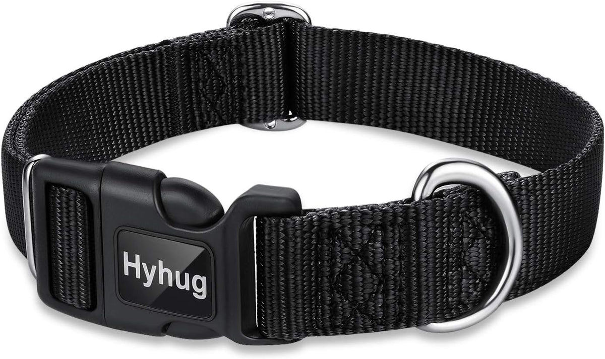 Hyhug Dog Collar for Large Dogs, Heavy Duty Black| Quick Release Nylon Buckle Collar, Adjustable &