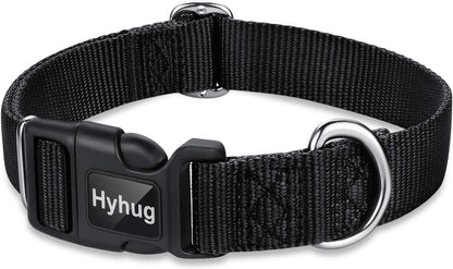 Hyhug Dog Collar for Large Dogs, Heavy Duty Black| Quick Release Nylon Buckle Collar, Adjustable &