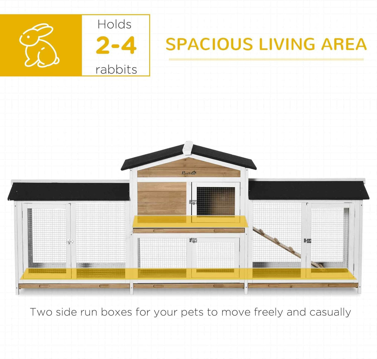 PawHut 90.5" Wooden Rabbit Hutch Bunny Cage Pet Playpen House Enclosure with Double Side Run Boxes
