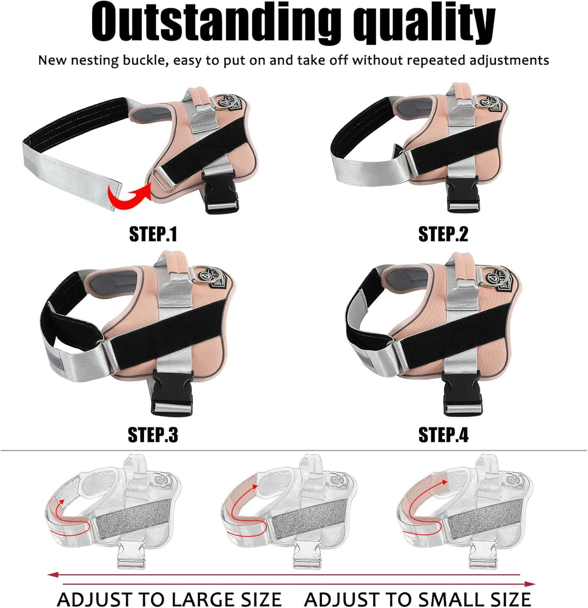 Bolux Dog Harness, No-Pull Reflective Dog Vest, Breathable Adjustable Pet Harness with Handle for