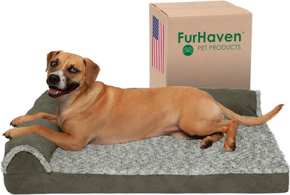 Furhaven Cooling Gel Dog Bed for Large/Medium Dogs w/ Removable Bolsters & Washable Cover, For Dogs