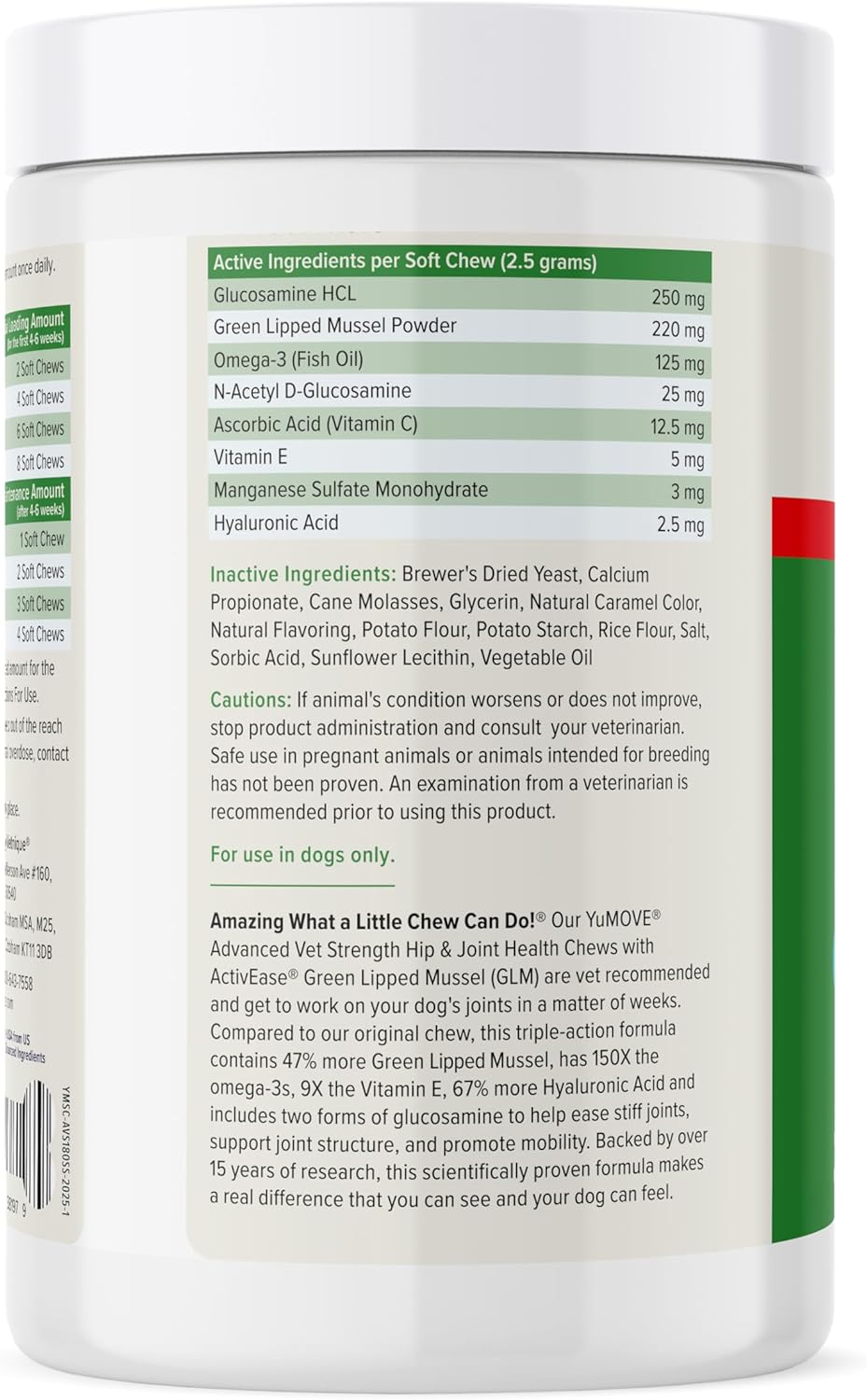 Yumove Hip & Joint Supplement for Dogs with Glucosamine, Hyaluronic Acid, Green Lipped Mussel &