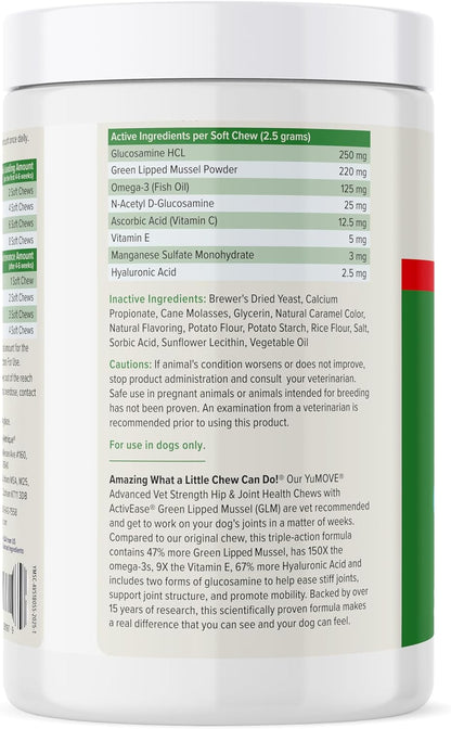 Yumove Hip & Joint Supplement for Dogs with Glucosamine, Hyaluronic Acid, Green Lipped Mussel &