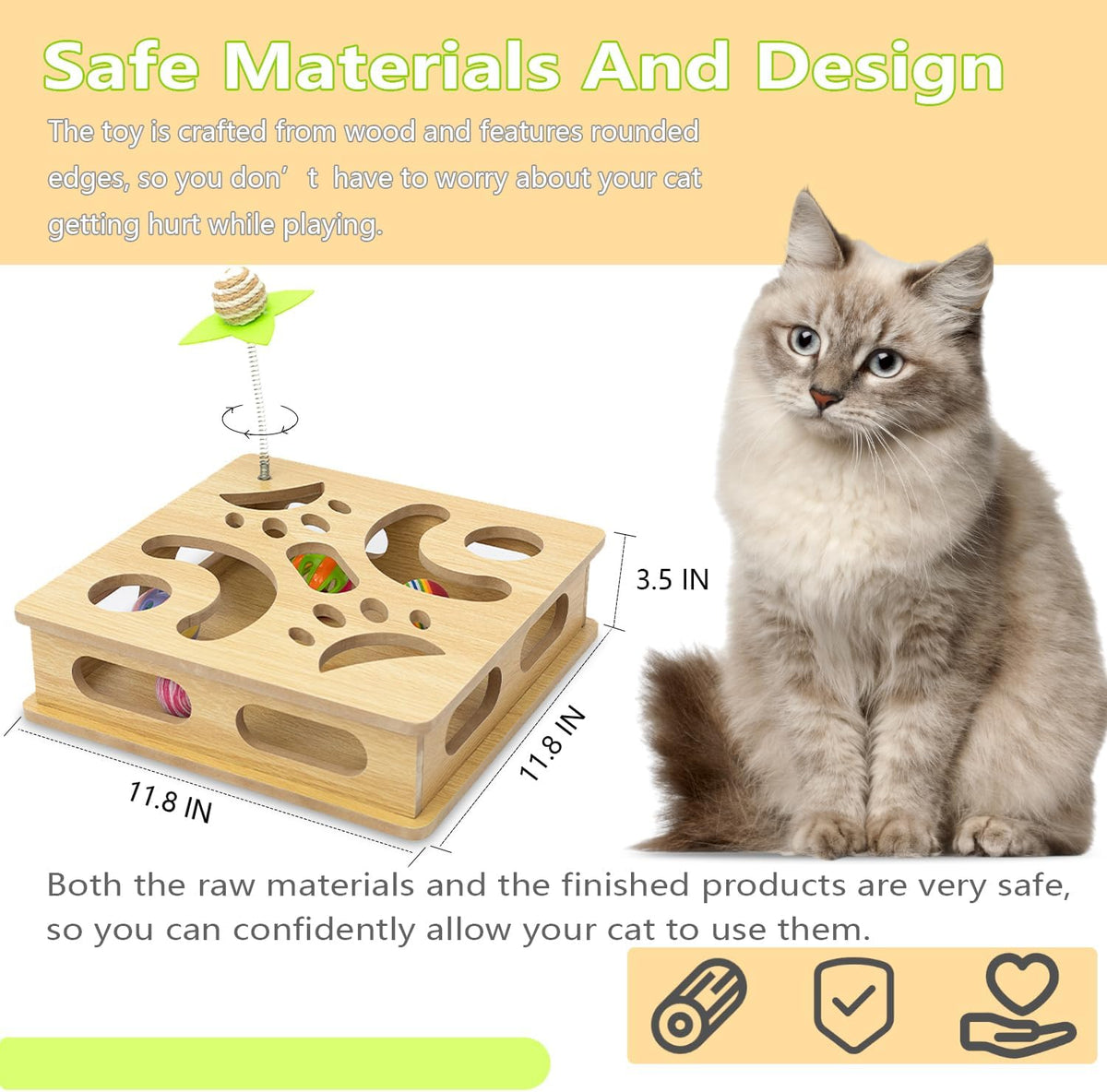 Interactive Wooden Cat Puzzle Toy Box Indoor Hunting Play Toy to Stimulate Your Cat’s Energy and