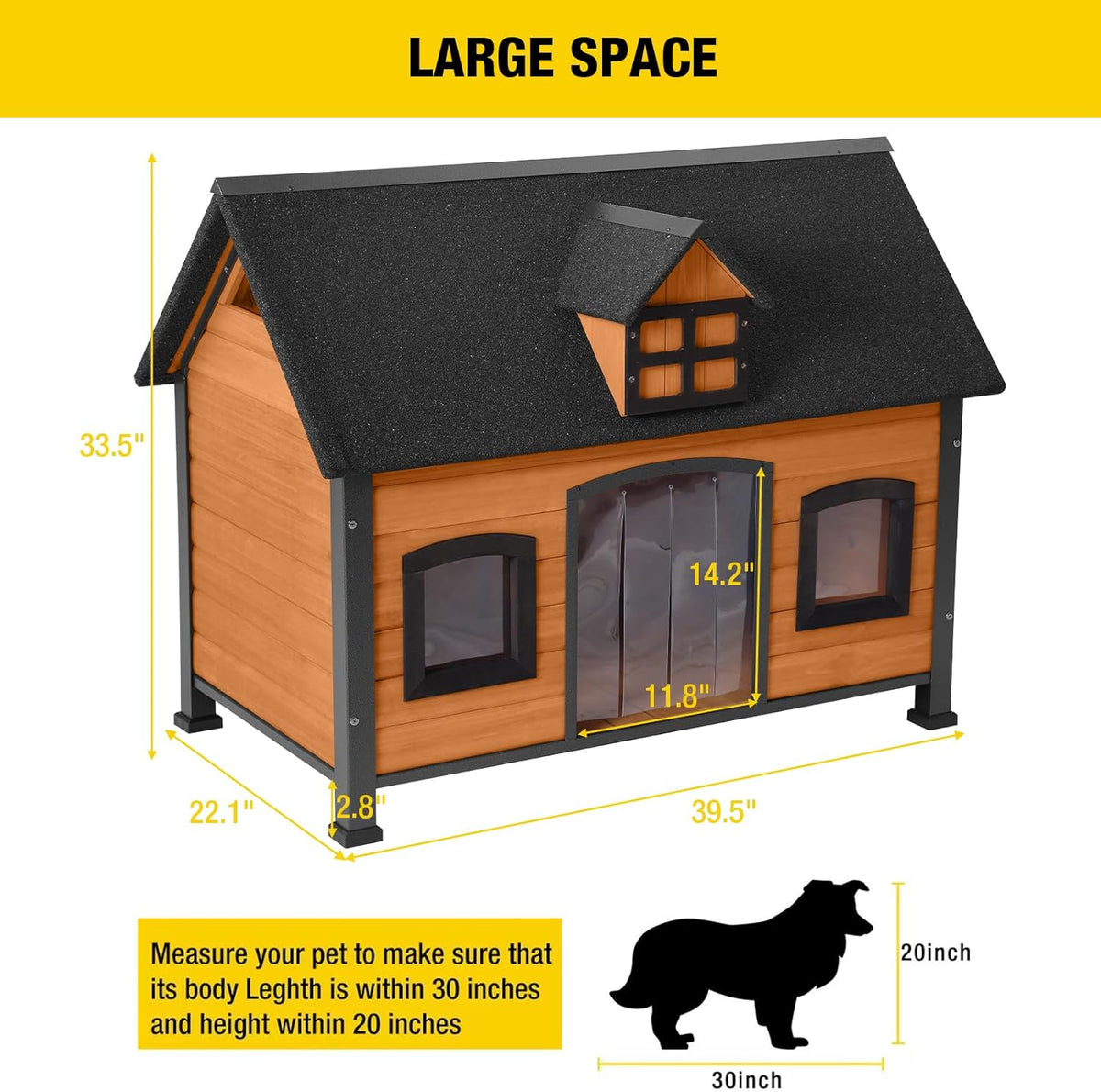 Aivituvin Large Dog House Anti-Chewing Metal Frame Design Insulated Wooden Dog Kennel with Unique