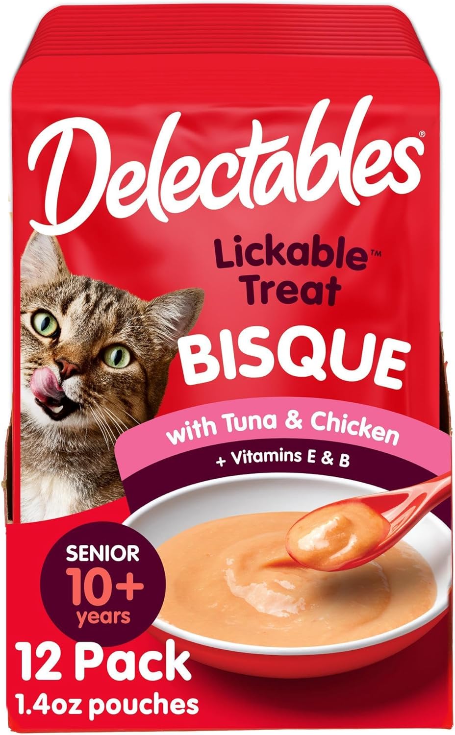 Hartz Delectables Bisque Lickable Wet Cat Treats with Tuna & chicken, Senior Cats 10+ years, 1.4
