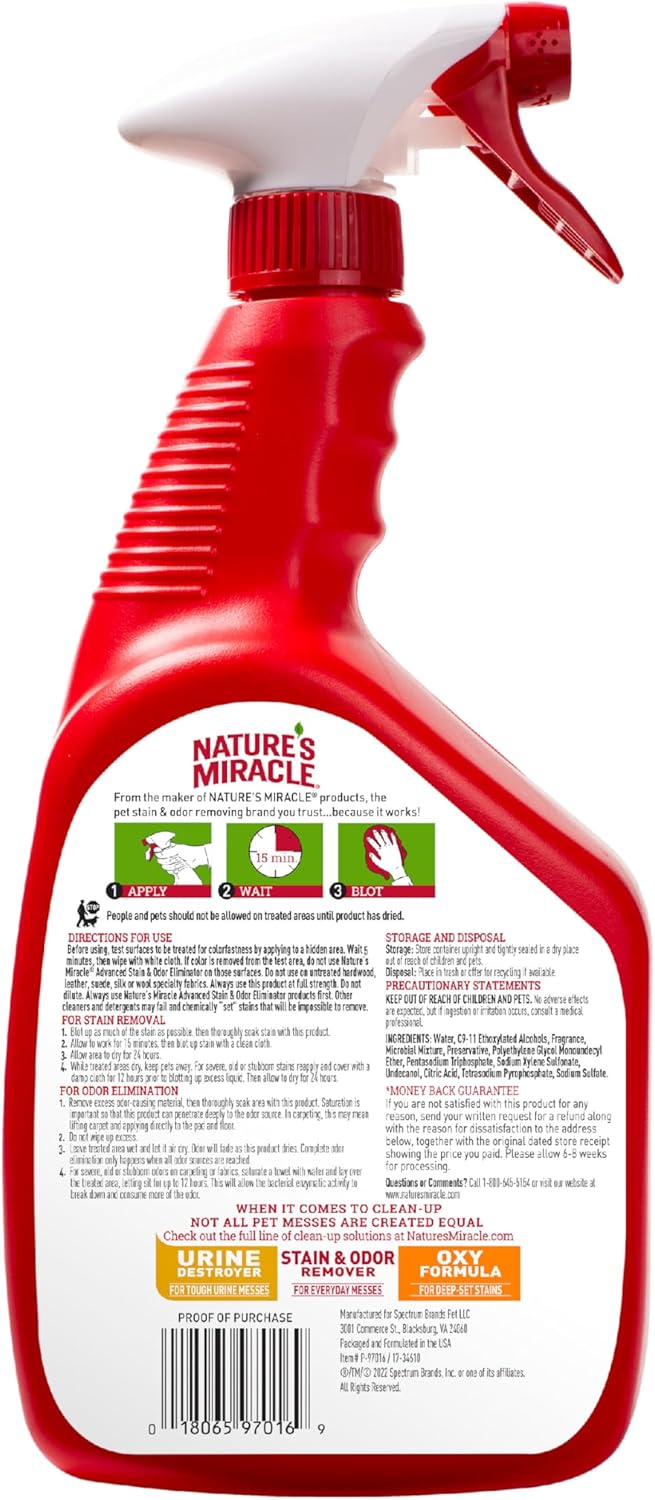 Nature’s Miracle Advanced Stain and Odor Eliminator Dog Spray, Fresh Scent, Severe Mess Enzymatic