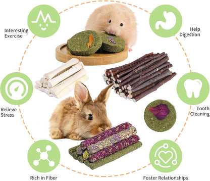 50-60 Pcs Rabbit Chew Toys, Guinea Pig, Hamster, Bunny Chew Toys, Sweet Bamboo, Apple Stick