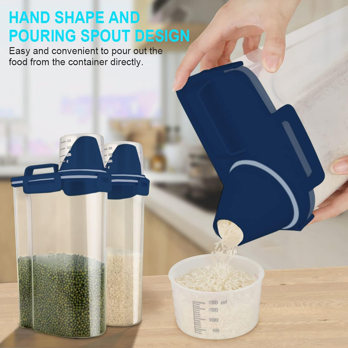 Rice Airtight Dry Food Storage Containers, BPA Free Plastic Storage Bin Dispenser with Pourable