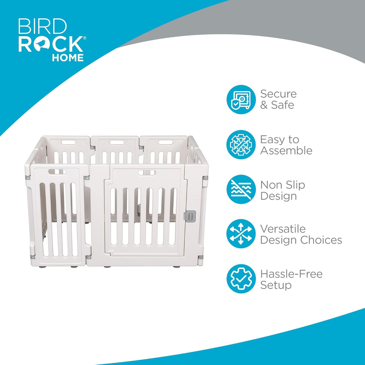 BIRDROCK HOME Dog Playpen w/Door, 8 Panel, 25.6in H | Strong Plastic, Non-Slip Puppy Playpen