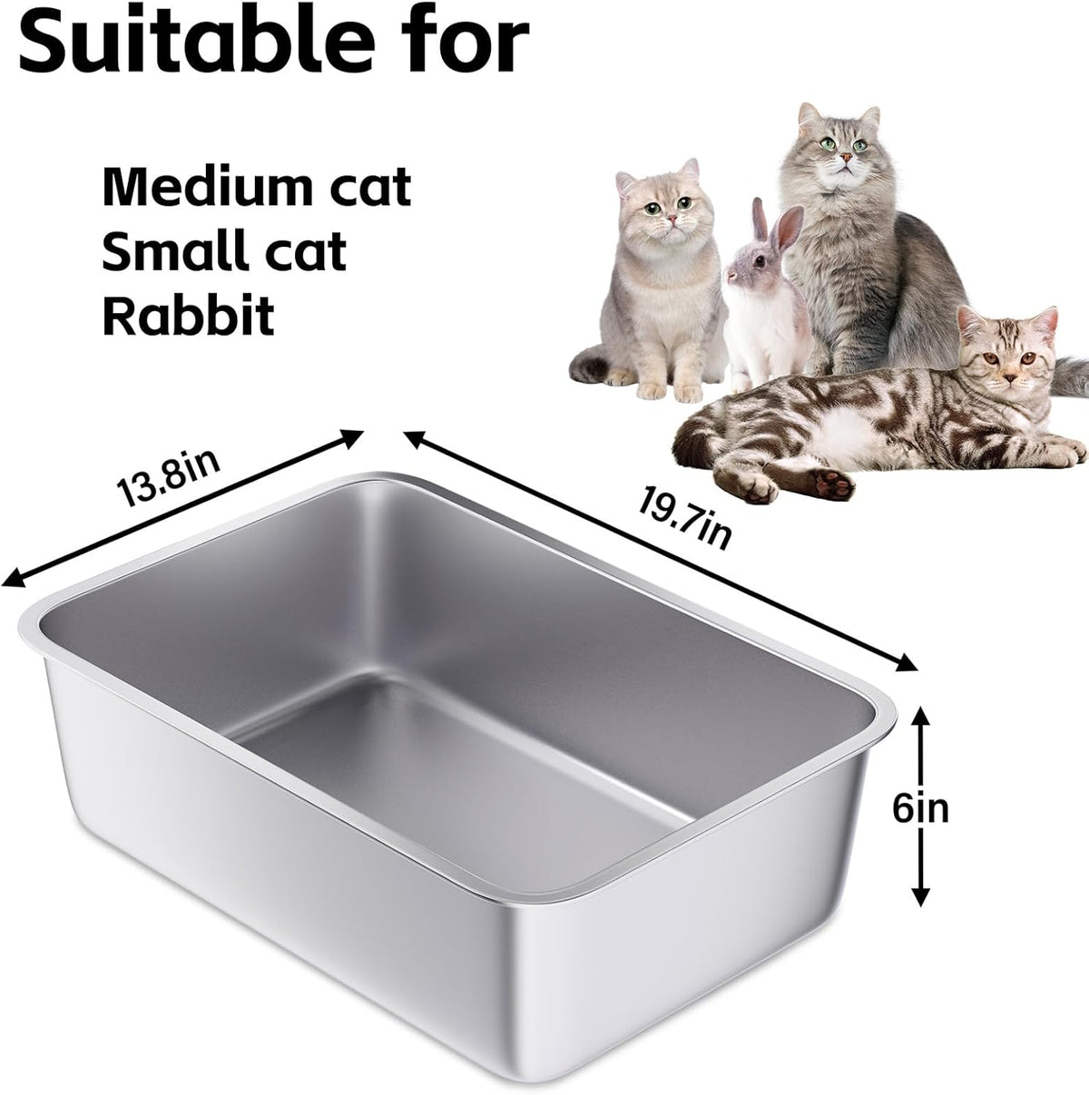 Stainless Steel Litter Box-Metal Litter Box Large for Cats Easy to Clean,Large Metal Cats Box