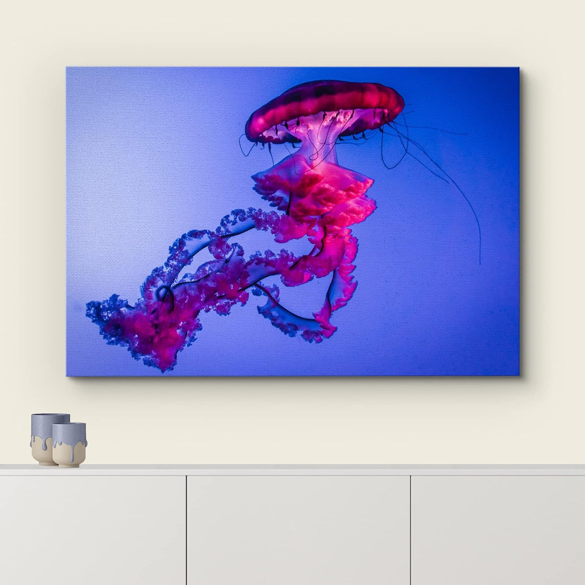 wall26 Canvas Print Wall Art Vibrant Neon Hot Pink Underwater Jellyfish Nature Animals Photography