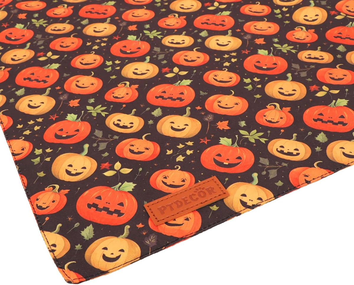 PTDECOR Halloween Dog Bandana, Skeleton Pumpkin Reversible Holiday Dog Scarf, Triangle Halloween