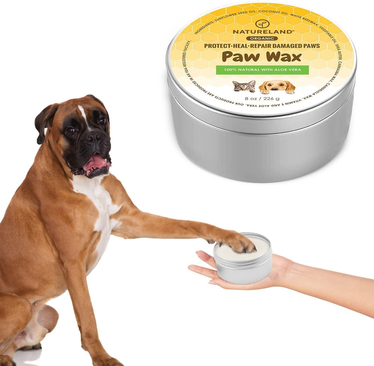 [8 OZ] Natureland Organic Paw Wax for Dogs and Cats, Natural Outdoor Protection to Heal, Repair