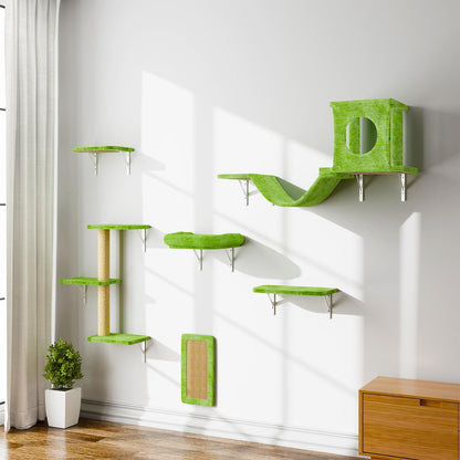 NUNU LAB Wall Mounted Cat Climber Set, 6 Pcs Cat Furniture Set with House, Bridge, Steps, Scratcher