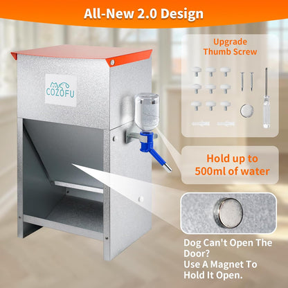 Automatic Gravity-Fed Dog Feeder with Water Bowl - Galvanized Steel Indoor/Outdoor Pet Food Station