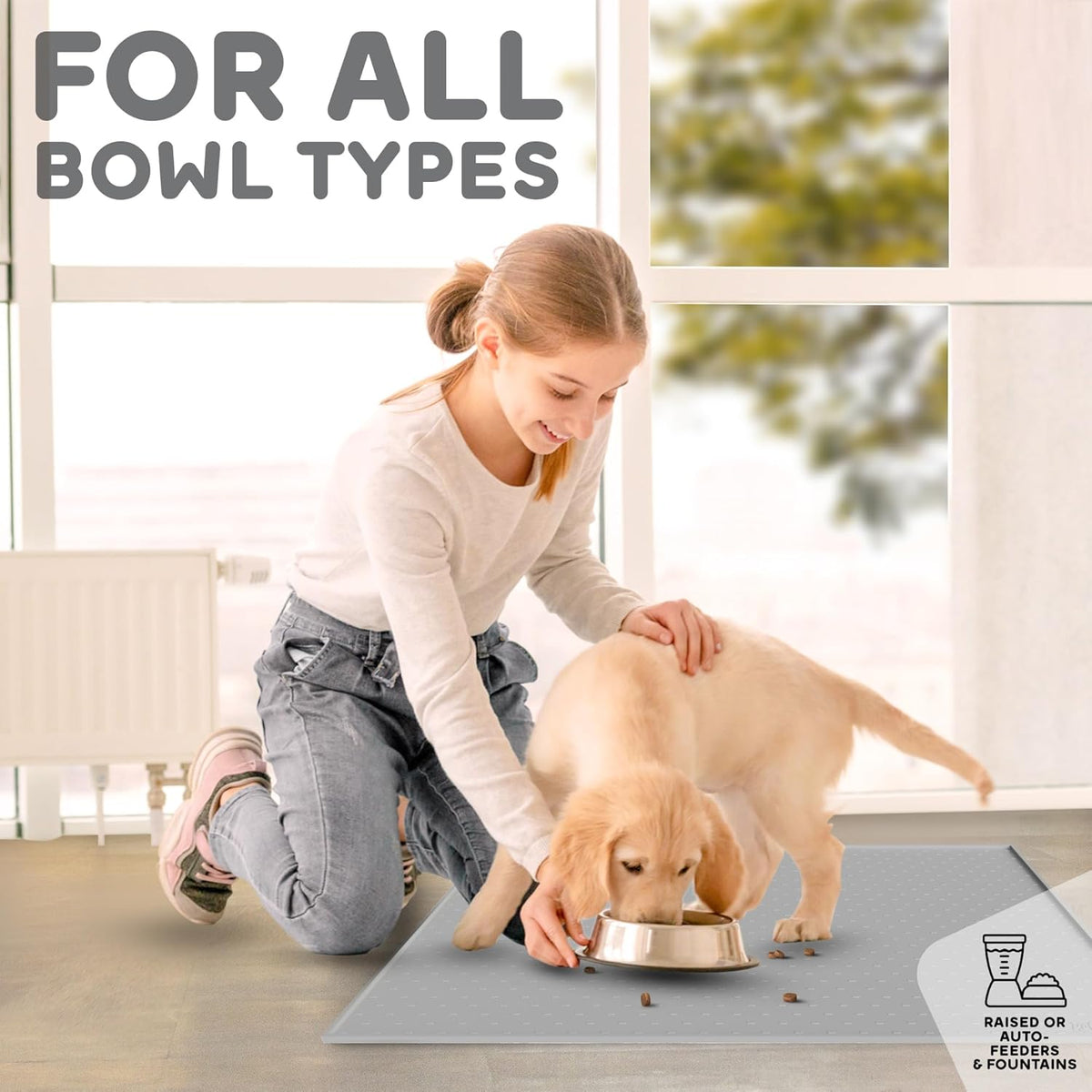 Dog Food Mat - 24x15 Raised Edges Dogs Mat for Food and Water Prevent Spill, Waterproof Cat Food