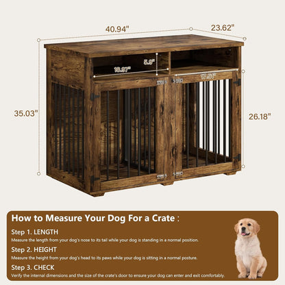 Furniture Dog Crate for 2 Dogs, 41 Inch Dog Kennel Furniture with Removable Divider and Shelf