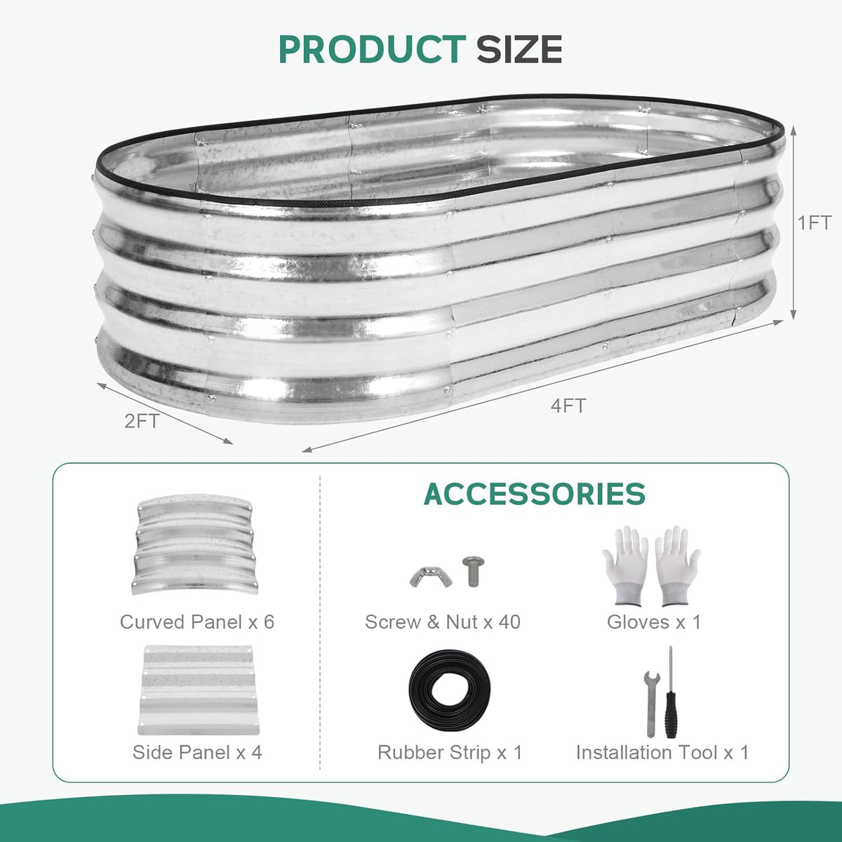 Galvanized Raised Garden Bed - 4×2×1ft (2 Packs) Planter Raised Beds for Gardening | Oval Metal