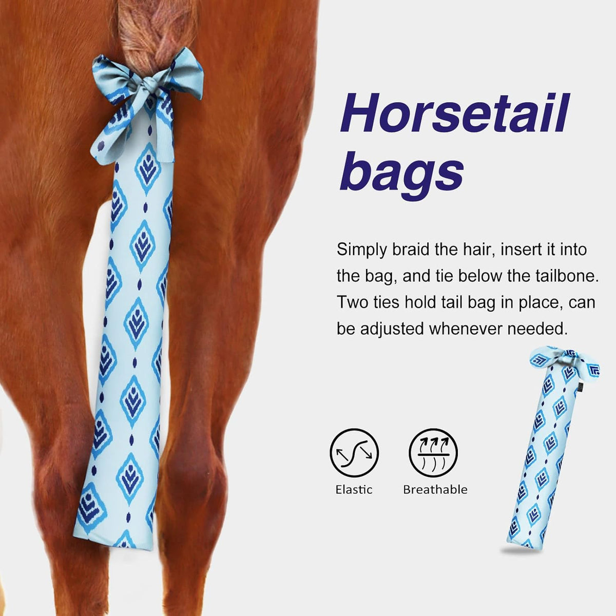 Harrison Howard Stretchy Tail Bag Breathable Horse Tail Guard Slip on Design Protect Horse Tail 2
