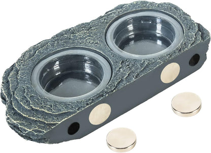 REPTIZOO Reptile Magnetic Feeder Ledge, Double Bowl Reptile Food Dish with 6PCS Feeding Cups Food