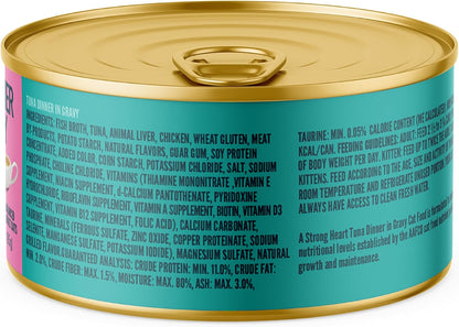 A Strong Heart Canned Wet Cat Food, Tuna Dinner in Gravy - 3 oz Cans (Pack of 24), Made in The USA