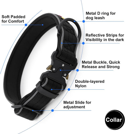 Plutus Pet Tactical Dog Collar, Reflective, Adjustable Heavy Duty Dog Collar, Soft Padded and