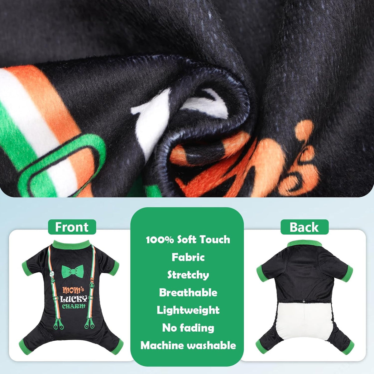 CuteBone Dog Pajamas St.Patrick's Day Puppy Onesies Small Dogs Soft Pjs Coat Cat Apparel Comfy Pet