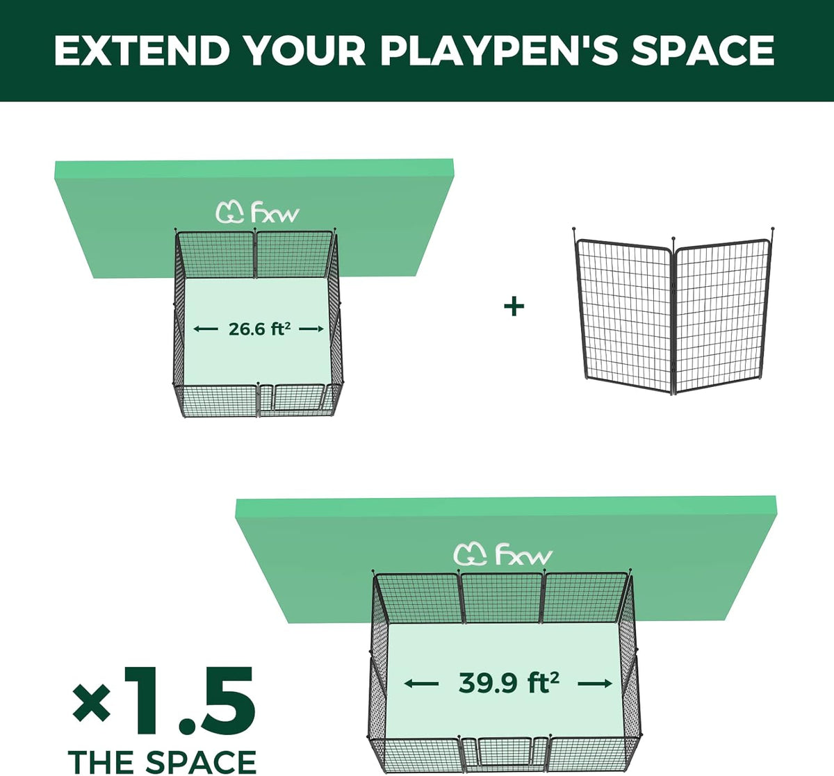 FXW Rollick Unleashed Dog Playpen for Indoor, Yard, RV Camping, 50 inch 2 Panels for Large Dogs