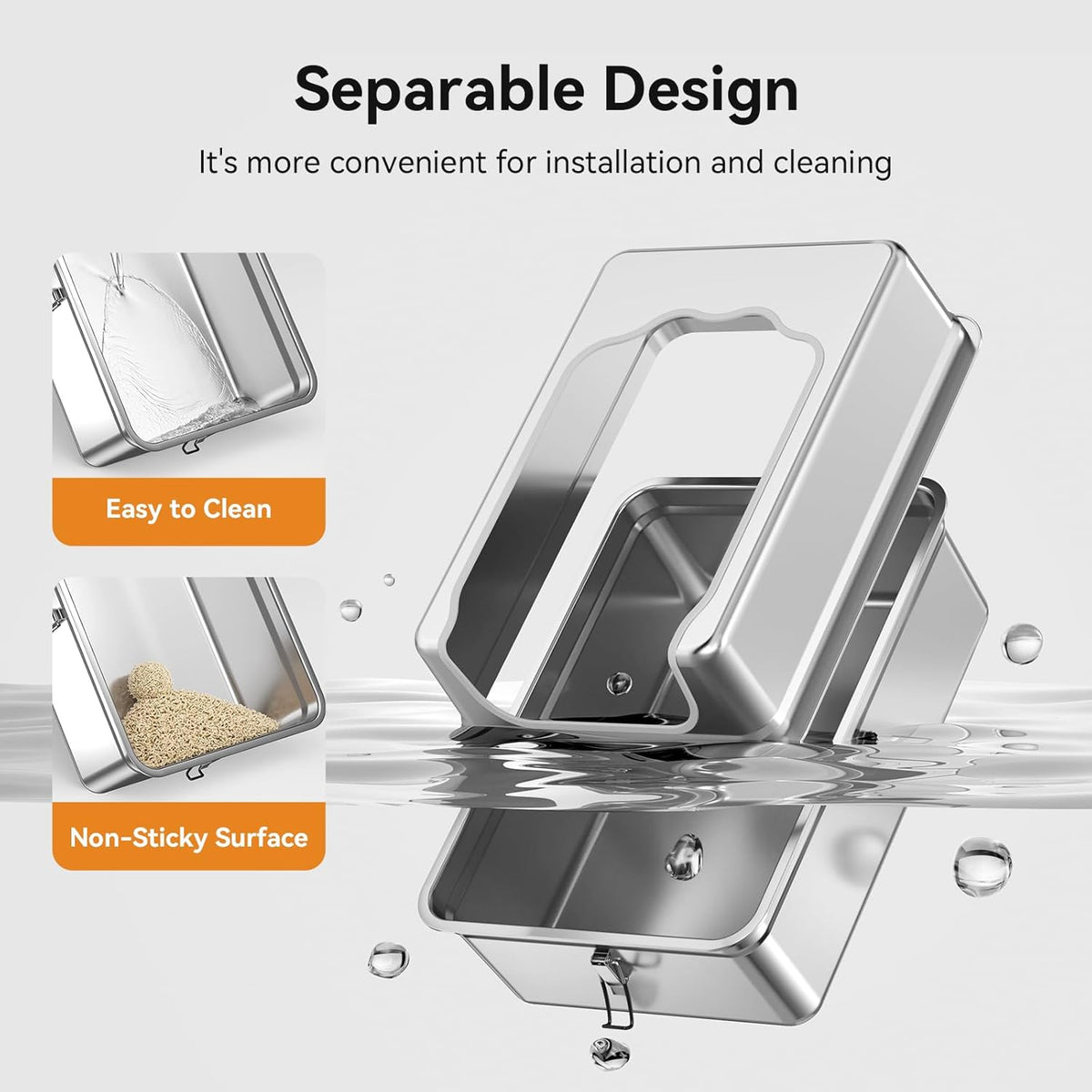 All-Metal 28" Extra Large Stainless Steel Cat Litter Boxes with Lid Metal Cat Litterbox Pan for Big