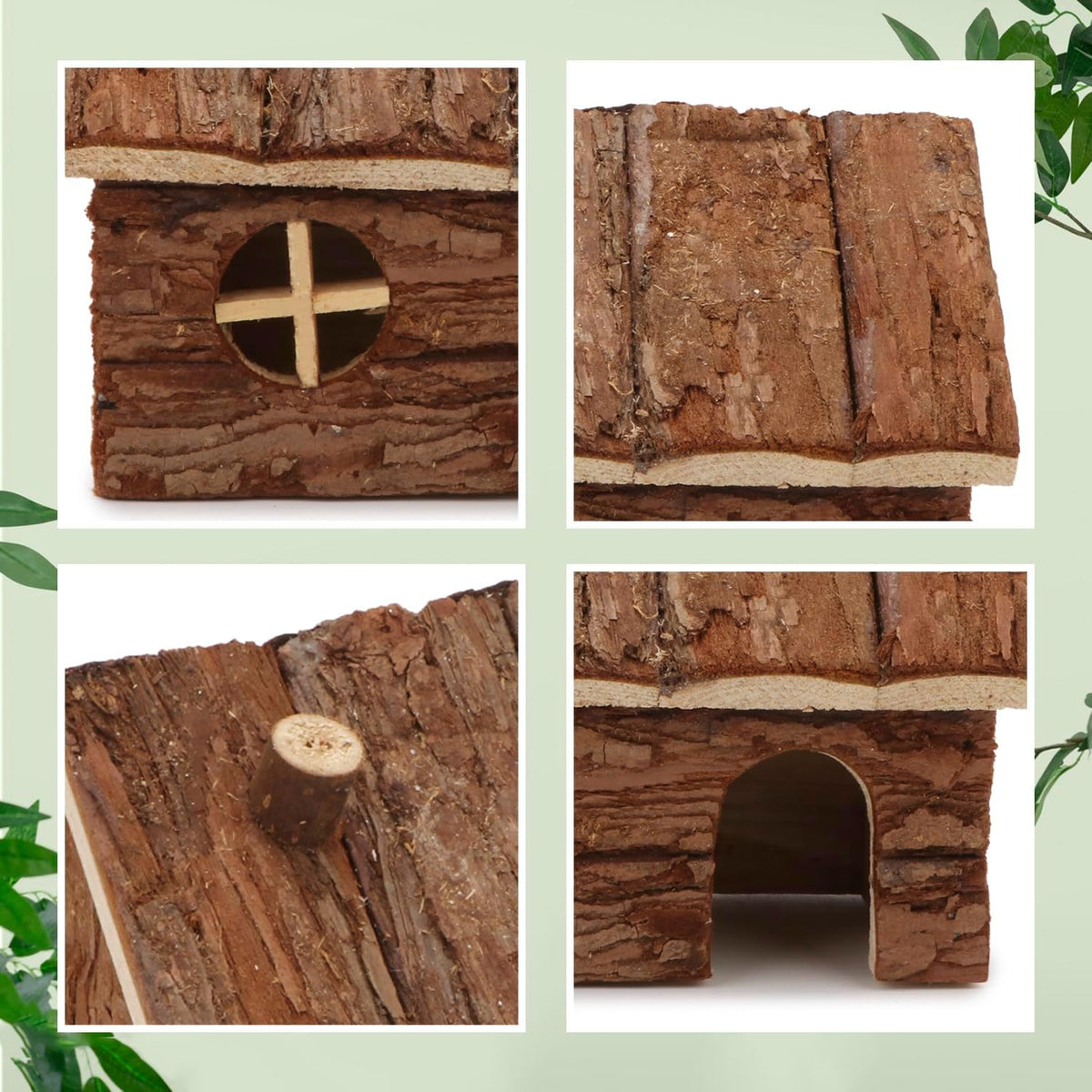 Hypeety Natural Wooden Hamster House Cage Small Animals House with Chimney for Pet Rats Gerbil