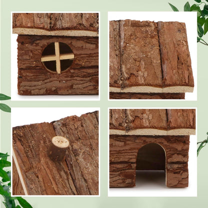 Hypeety Natural Wooden Hamster House Cage Small Animals House with Chimney for Pet Rats Gerbil