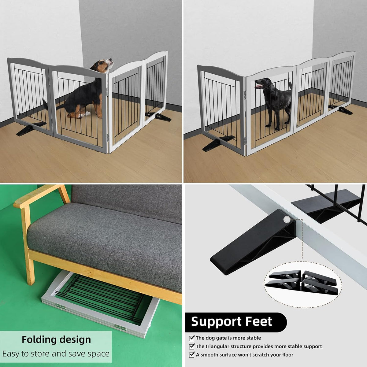 ZJSF Freestanding Dog Fence Indoor, Foldable Dog Gate for Doorways, Stairs or Hallways, Sturdy Wood