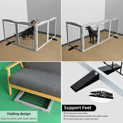 ZJSF Freestanding Dog Fence Indoor, Foldable Dog Gate for Doorways, Stairs or Hallways, Sturdy Wood