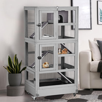 GUTINNEEN Ferret Cage Anti-Chewing Guinea Pig cage with Wheels Chinchilla Cage Metal Frame Small