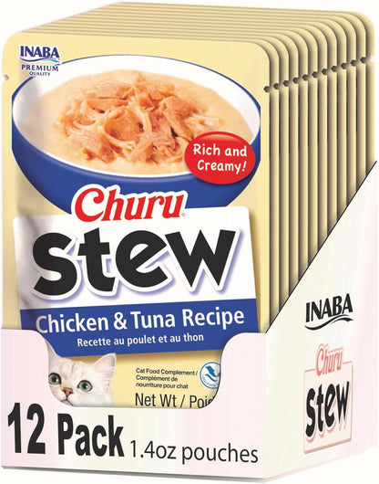 INABA Churu Stew for Cats, Side Dish Pouch with Vitamin E, 1.4 Ounces per Pouch, 12 Pouches