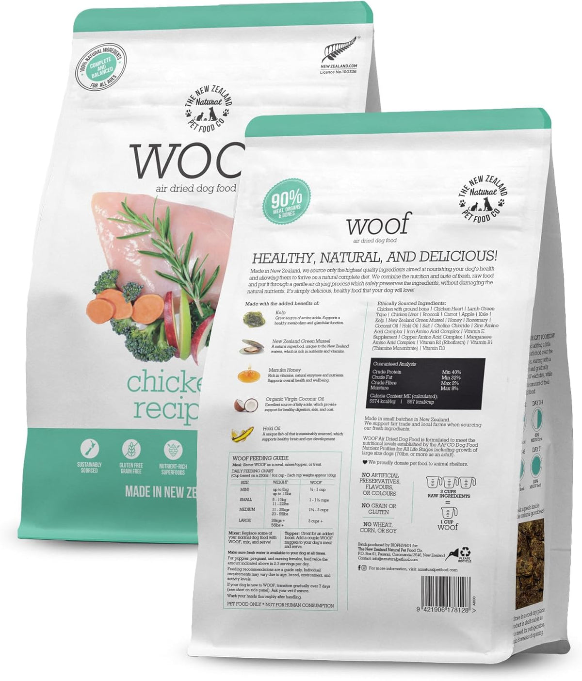 WOOF Air Dried Dog Bites - Chicken Recipe Dog Food High Protein Toppers for Dry Dog Food, Healthy